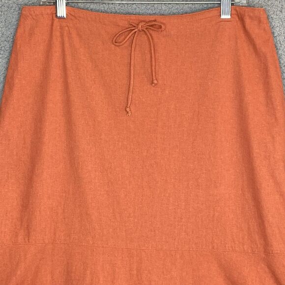 Minimalist Boho Linen Rayon Blend Maxi Skirt Women Sz 12 Orange Tiered Pull On - Picture 2 of 14